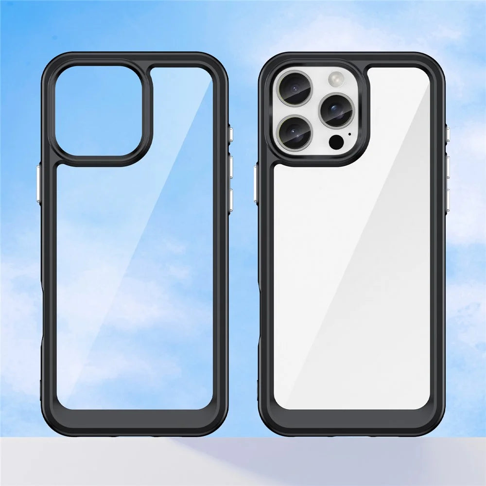 For iPhone 16 Pro Max Case TPU +Acrylic Shockproof Protective Clear Phone Cover - Black - 2