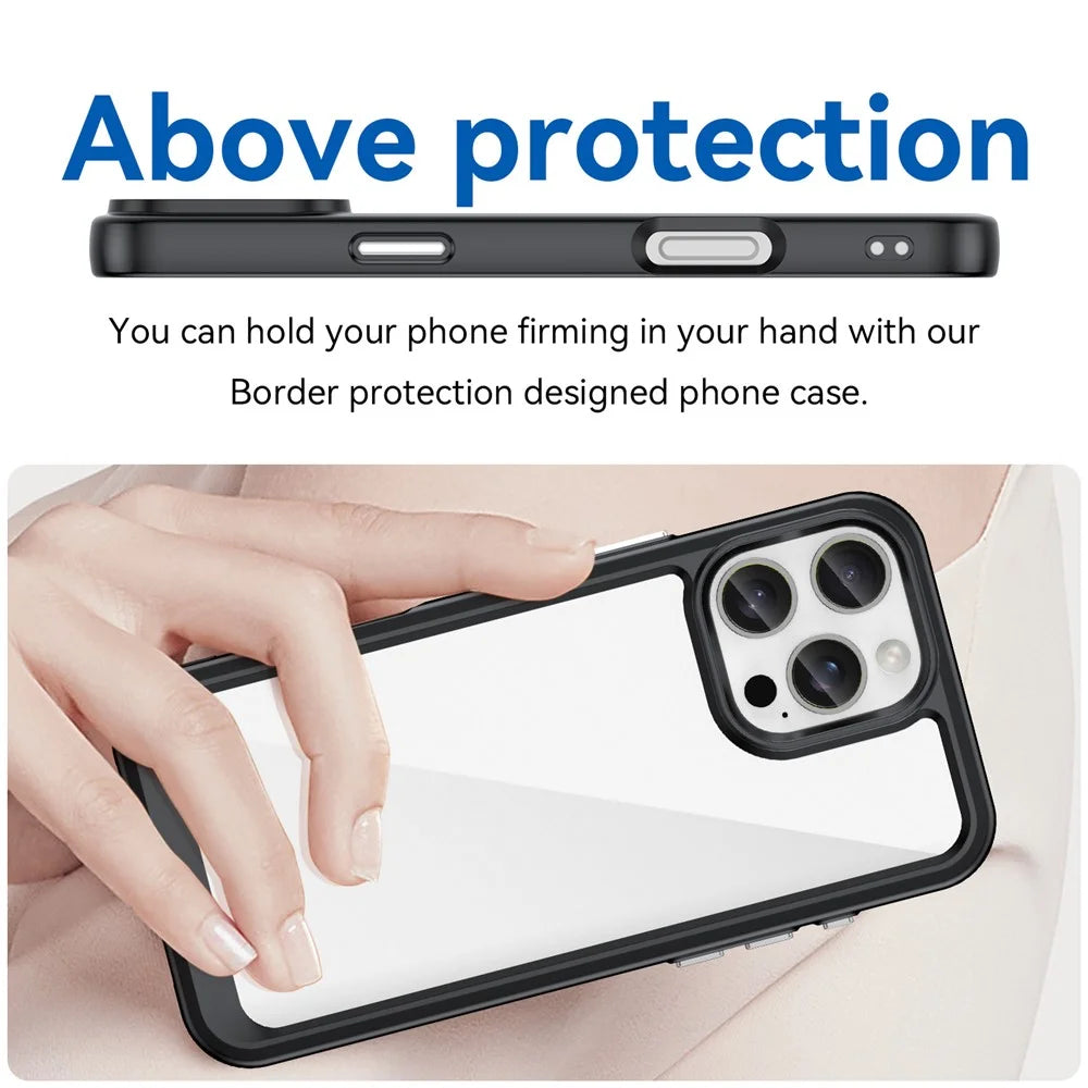 For iPhone 16 Pro Max Case TPU +Acrylic Shockproof Protective Clear Phone Cover - Black - 4