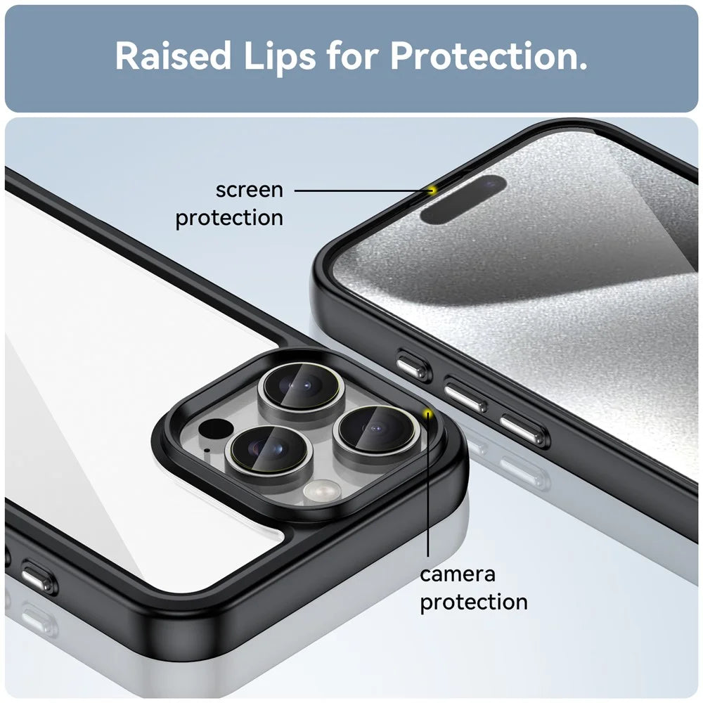 For iPhone 16 Pro Max Case TPU +Acrylic Shockproof Protective Clear Phone Cover - Black - 6