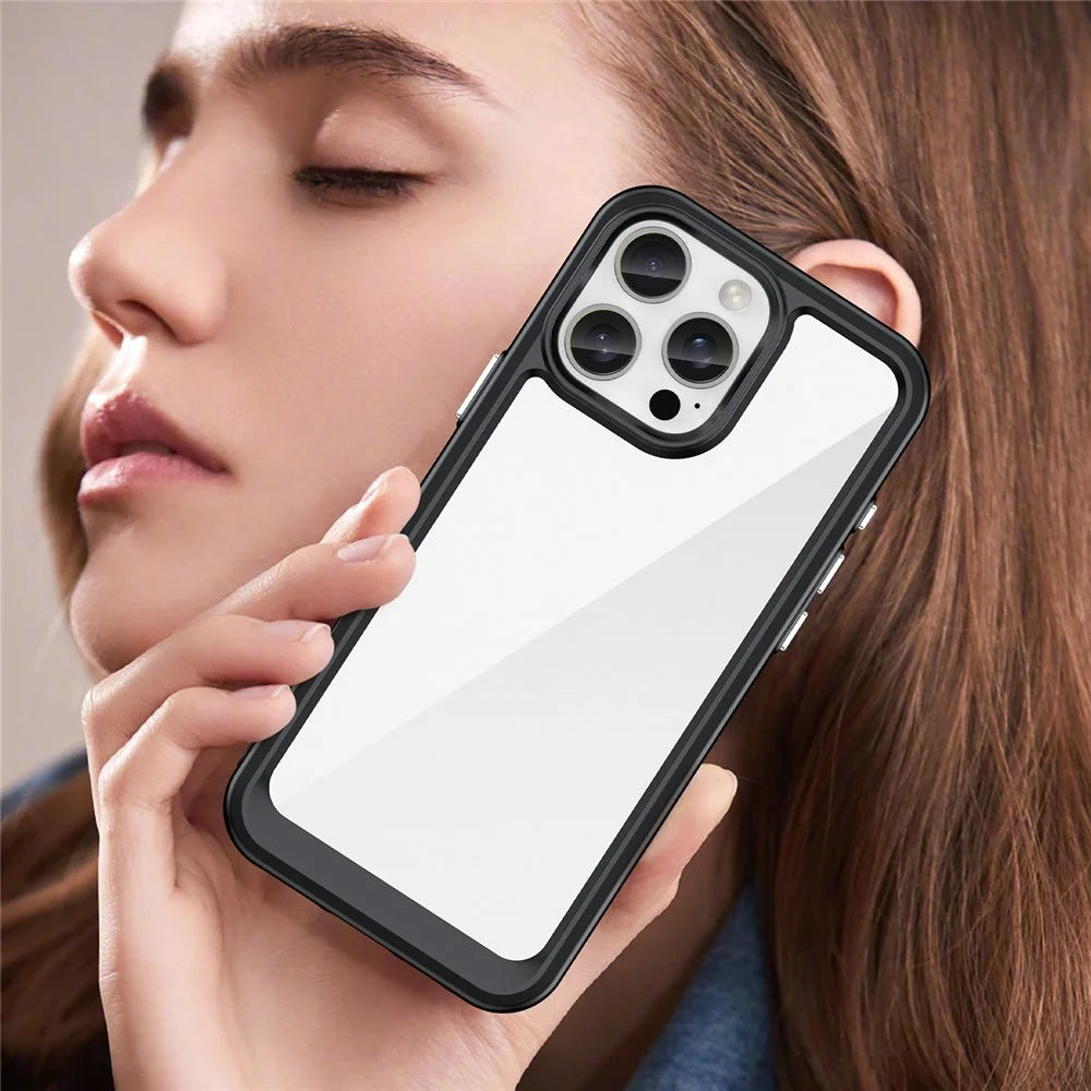 For iPhone 16 Pro Max Case TPU +Acrylic Shockproof Protective Clear Phone Cover - Black - 7
