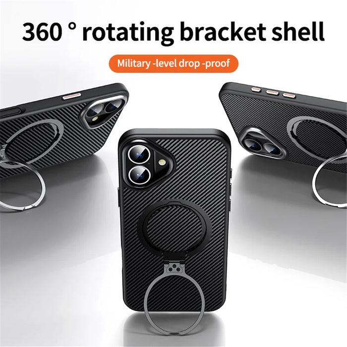 For iPhone 16 Plus Magnetic Case Ring Holder Kickstand PC+TPU Shockproof Phone Cover - Black - 2