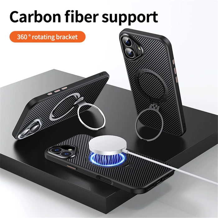 For iPhone 16 Plus Magnetic Case Ring Holder Kickstand PC+TPU Shockproof Phone Cover - Black - 3