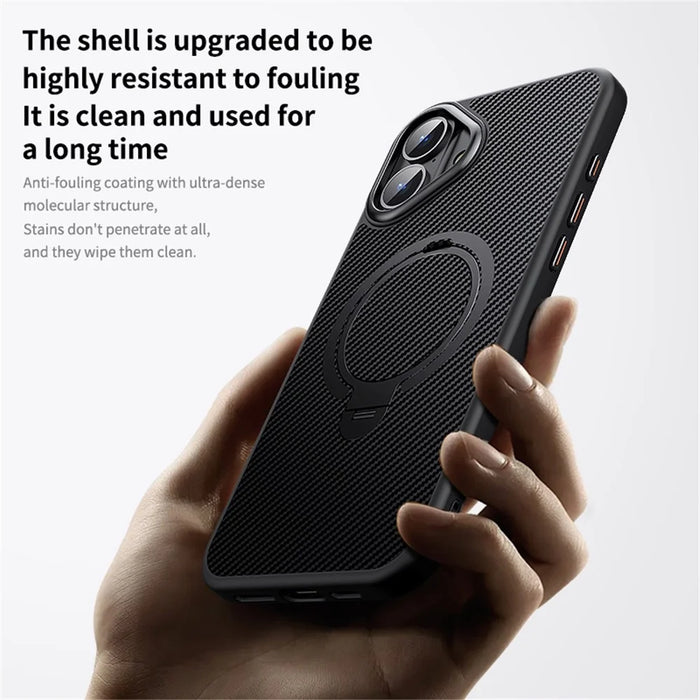 For iPhone 16 Plus Magnetic Case Ring Holder Kickstand PC+TPU Shockproof Phone Cover - Black - 4