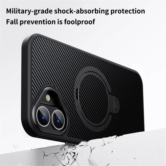 For iPhone 16 Plus Magnetic Case Ring Holder Kickstand PC+TPU Shockproof Phone Cover - Black - 5