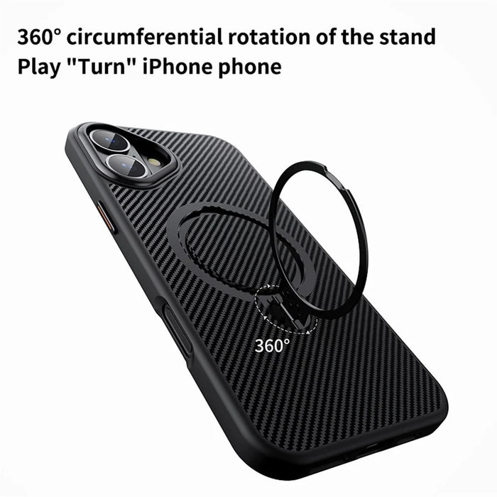 For iPhone 16 Plus Magnetic Case Ring Holder Kickstand PC+TPU Shockproof Phone Cover - Black - 6