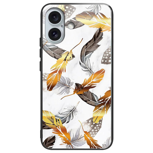 For iPhone 16 Plus Case Pattern Printing Tempered Glass+TPU Phone Cover - Golden Leaves - 1