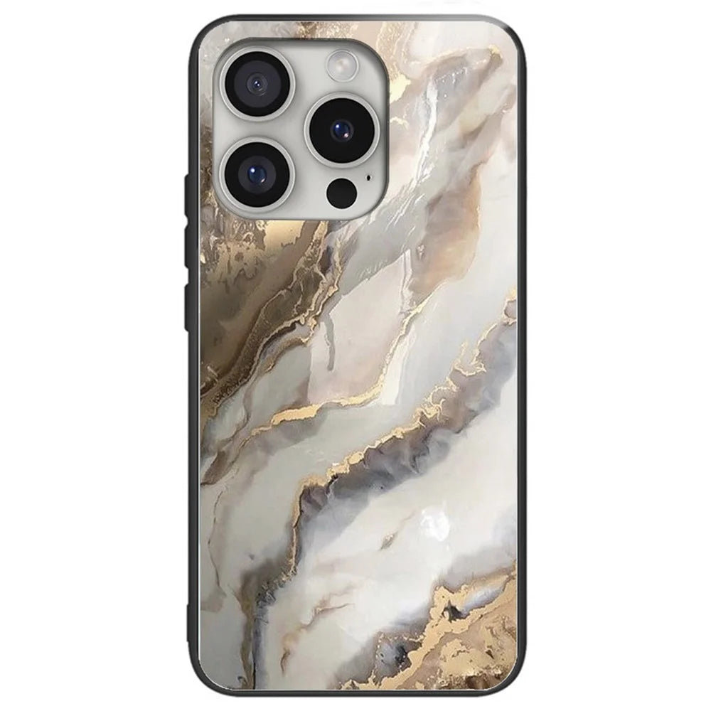 For iPhone 16 Pro Max Cases Tempered Glass+TPU Phone Case Pattern Printed - Alchemical Marble - 1