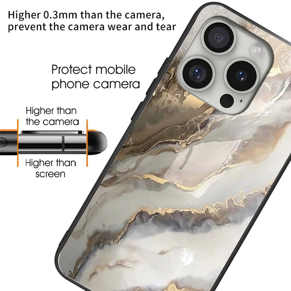 For iPhone 16 Pro Max Cases Tempered Glass+TPU Phone Case Pattern Printed - Alchemical Marble - 2