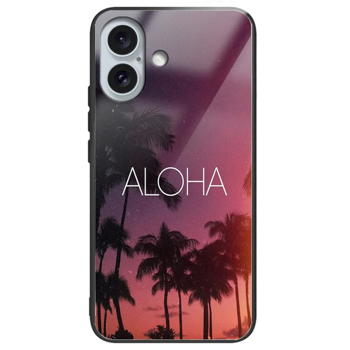 For iPhone 16 Cases Tempered Glass+TPU Shockproof Phone Cover Pattern Printed - ALOHA - 1