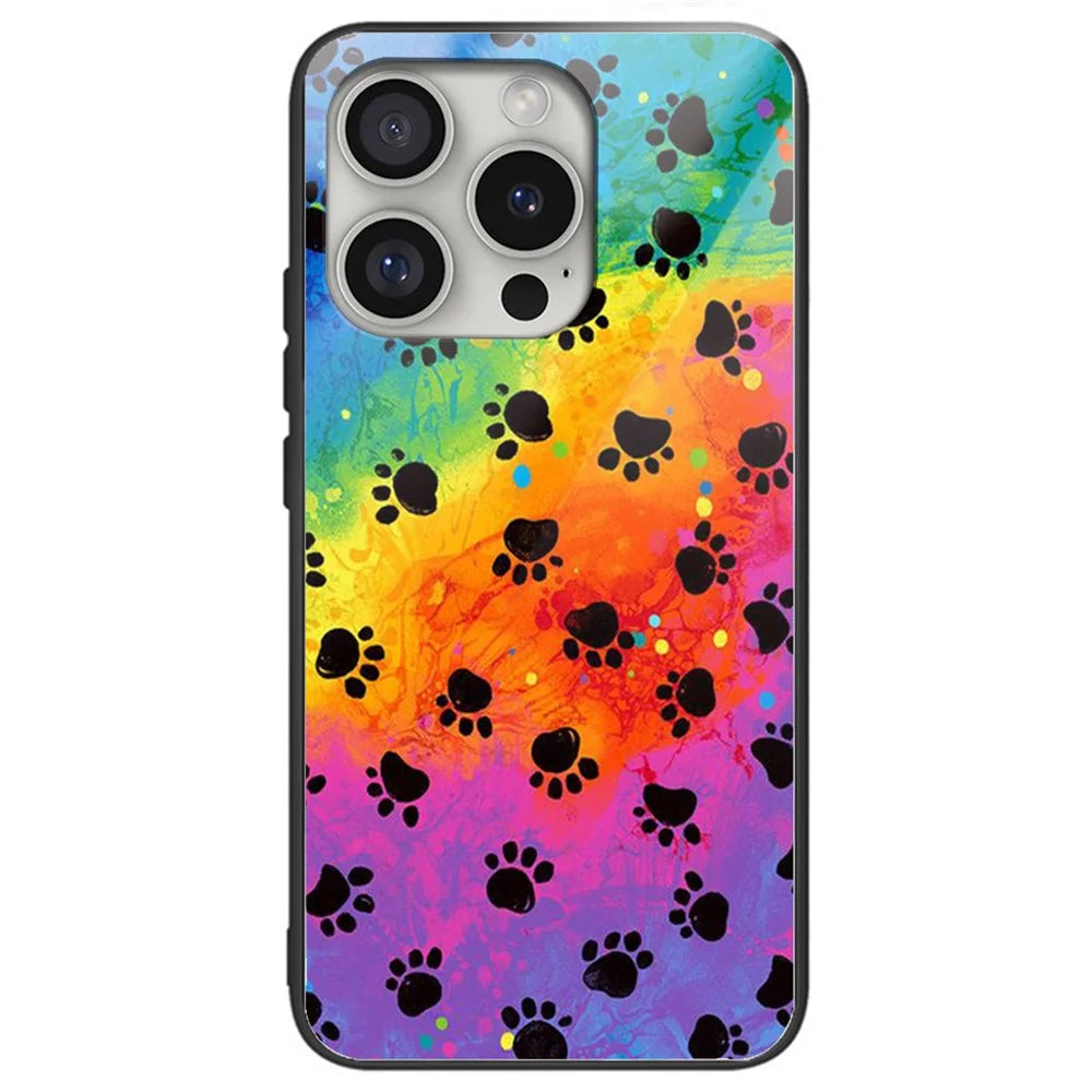 For iPhone 16 Pro Case Tempered Glass+TPU Pattern Printed Phone Shell - Footprint - 1