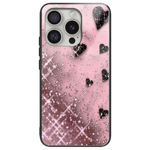 For iPhone 16 Pro Cases Pattern Printed Anti-Drop Tempered Glass+TPU Phone Cover - Love / Pink - 1