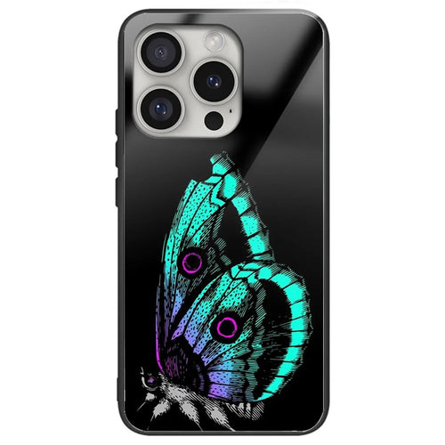 For iPhone 16 Pro Case Pattern Printing Tempered Glass Back TPU Phone Cover - Butterfly - 1