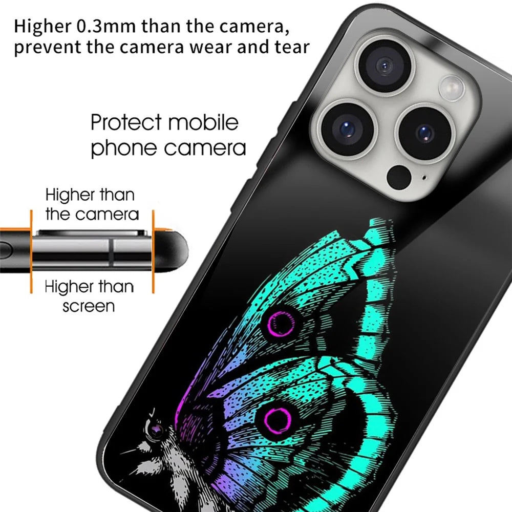 For iPhone 16 Pro Case Pattern Printing Tempered Glass Back TPU Phone Cover - Butterfly - 2