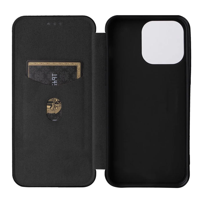 For iPhone 16 Pro Case PU Leather Carbon Fiber Texture Phone Cover Magnetic Closure - Black - 5