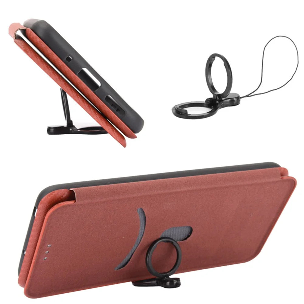 For iPhone 16 Pro Max Case Card Holder Carbon Fiber Texture Leather Phone Cover - Brown - 4