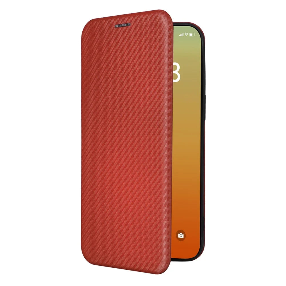 For iPhone 16 Pro Max Case Card Holder Carbon Fiber Texture Leather Phone Cover - Brown - 7