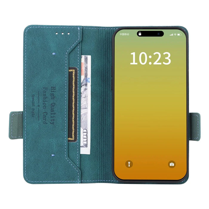 For iPhone 16 Pro Max Case Leather Folio Stand Phone Cover Hardware Decor - Blue - 2