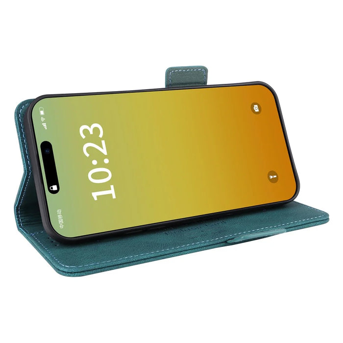 For iPhone 16 Pro Max Case Leather Folio Stand Phone Cover Hardware Decor - Blue - 3