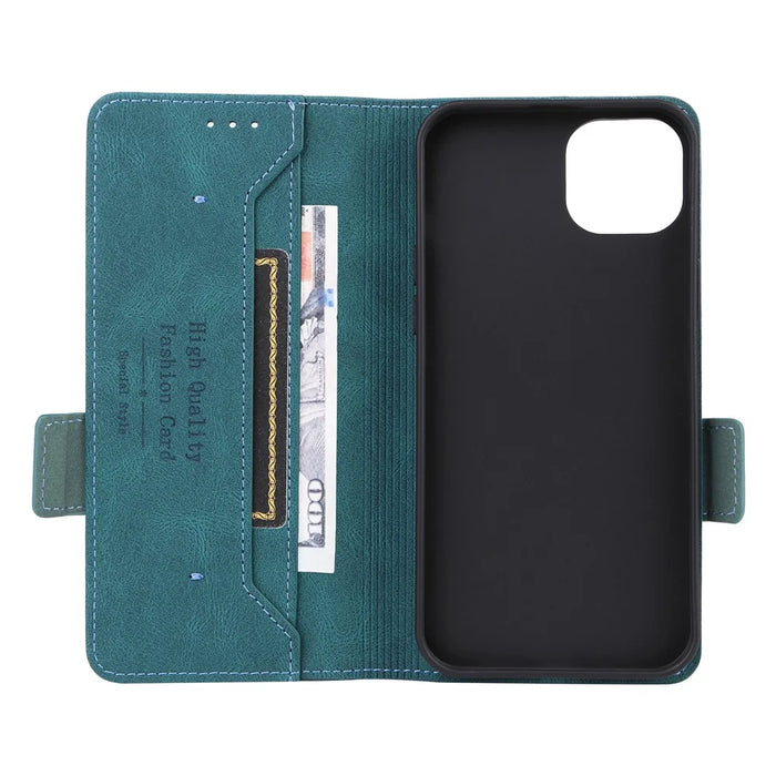 For iPhone 16 Pro Max Case Leather Folio Stand Phone Cover Hardware Decor - Blue - 5