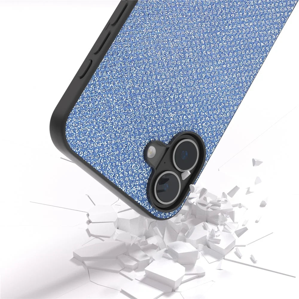 ABEEL For iPhone 16 Plus Case Rhinestone Texture PU+PC+TPU Phone Cover Black Edge - Blue - 2