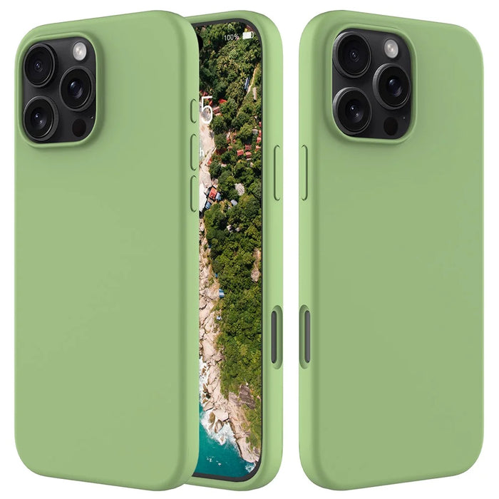 For iPhone 16 Pro Max Case Anti-Drop Liquid Silicone Soft Lining Back Phone Cover - Mint Green - 1