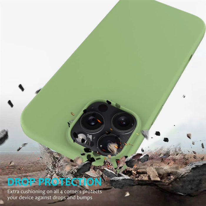 For iPhone 16 Pro Max Case Anti-Drop Liquid Silicone Soft Lining Back Phone Cover - Mint Green - 3
