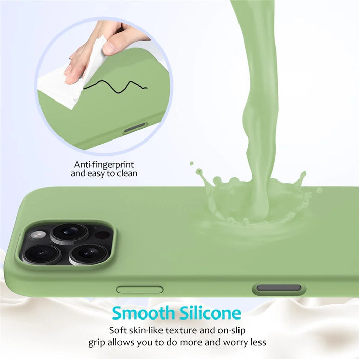 For iPhone 16 Pro Max Case Anti-Drop Liquid Silicone Soft Lining Back Phone Cover - Mint Green - 4