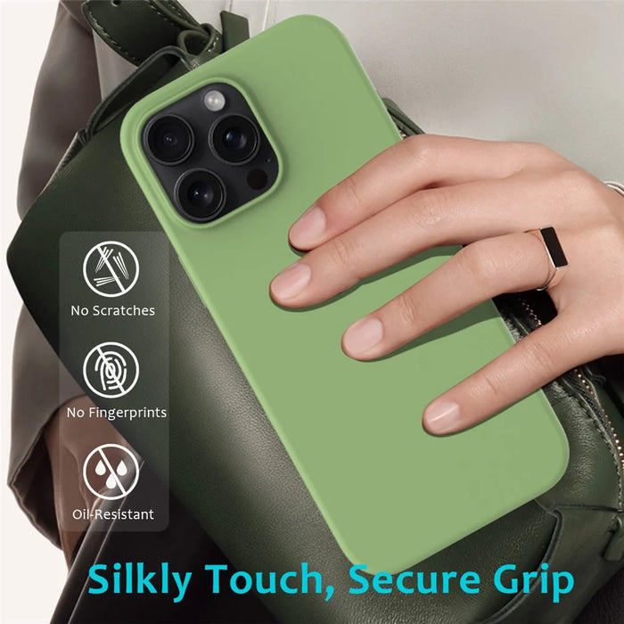 For iPhone 16 Pro Max Case Anti-Drop Liquid Silicone Soft Lining Back Phone Cover - Mint Green - 7