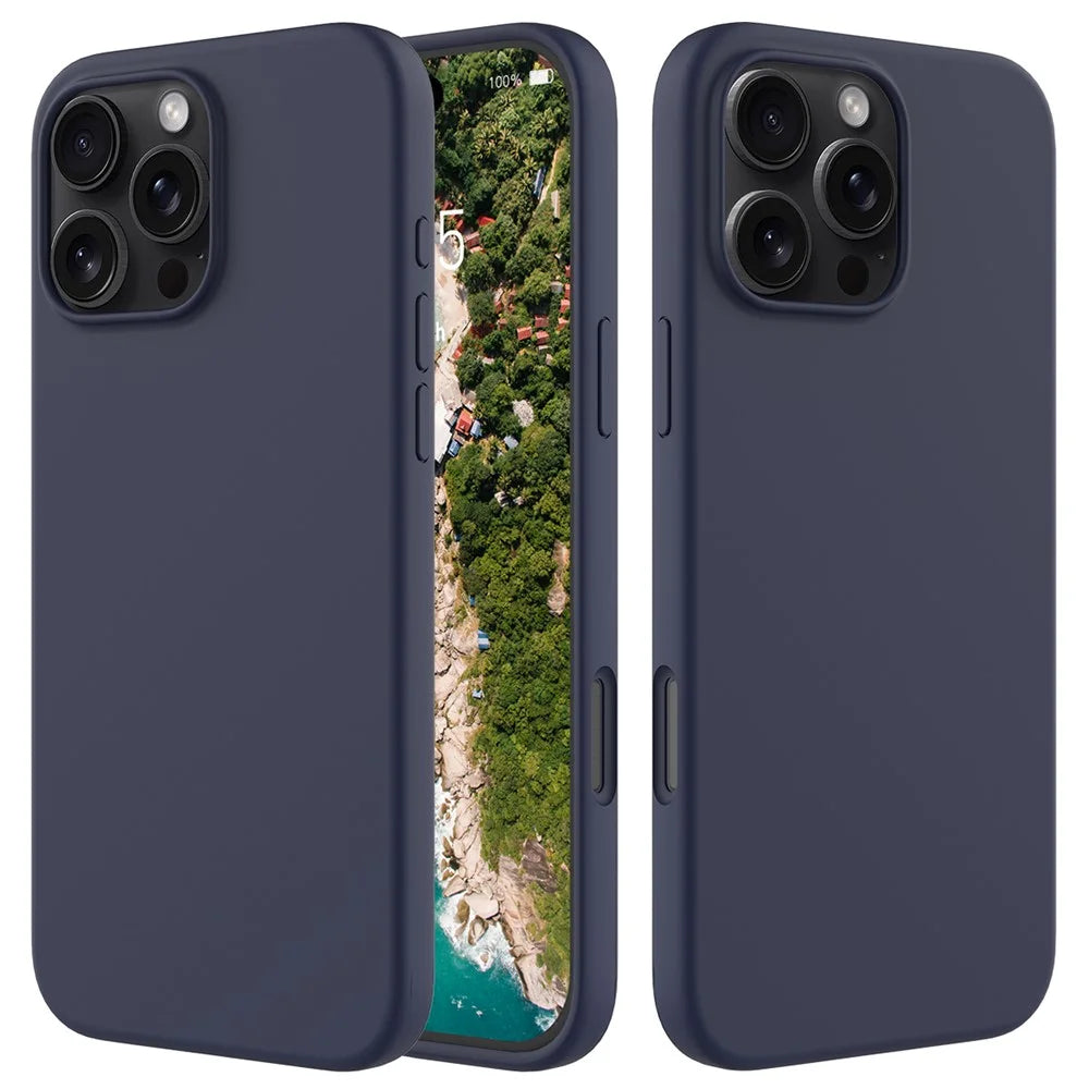 For iPhone 16 Pro Case Shockproof Liquid Silicone Soft Lining Phone Cover - Midnight Blue - 1