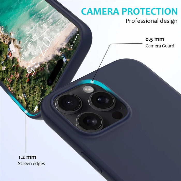 For iPhone 16 Pro Case Shockproof Liquid Silicone Soft Lining Phone Cover - Midnight Blue - 2