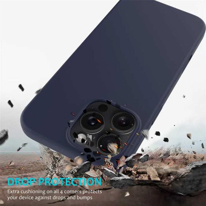 For iPhone 16 Pro Case Shockproof Liquid Silicone Soft Lining Phone Cover - Midnight Blue - 3