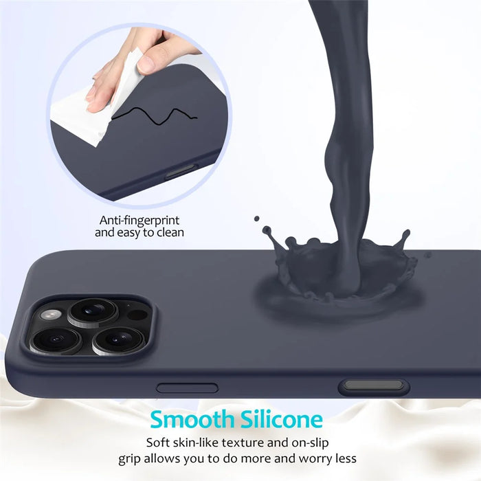 For iPhone 16 Pro Case Shockproof Liquid Silicone Soft Lining Phone Cover - Midnight Blue - 4