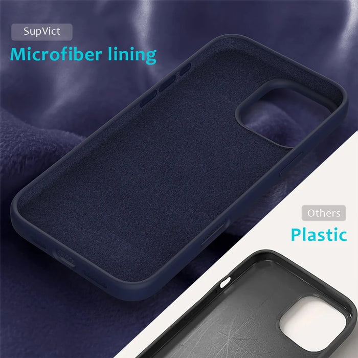 For iPhone 16 Pro Case Shockproof Liquid Silicone Soft Lining Phone Cover - Midnight Blue - 6
