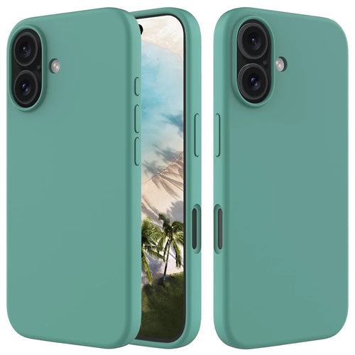 For iPhone 16 Case Liquid Silicone Soft Lining Shockproof Phone Cover - Dark Green - 1