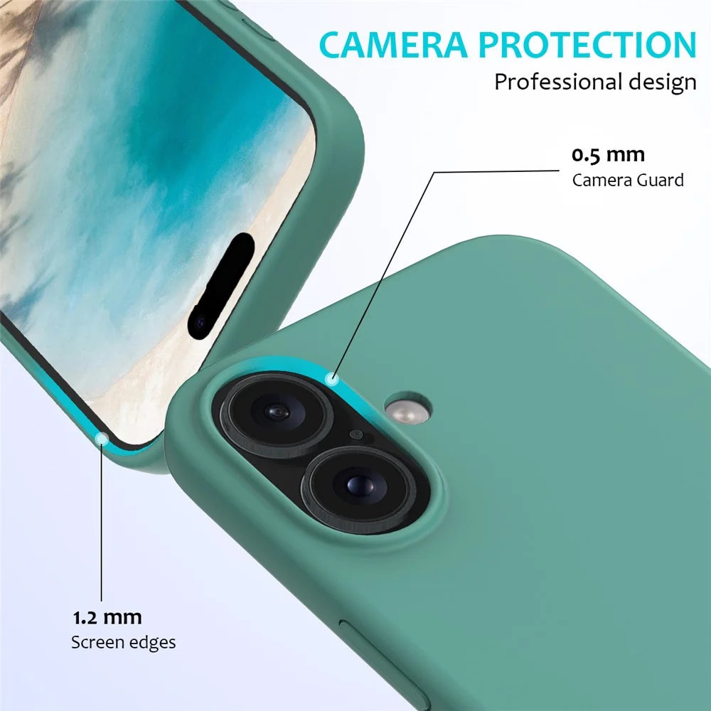 For iPhone 16 Case Liquid Silicone Soft Lining Shockproof Phone Cover - Dark Green - 2