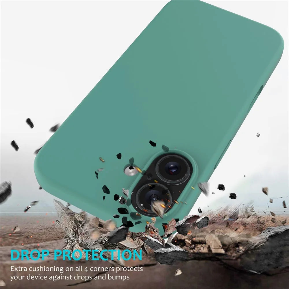 For iPhone 16 Case Liquid Silicone Soft Lining Shockproof Phone Cover - Dark Green - 3