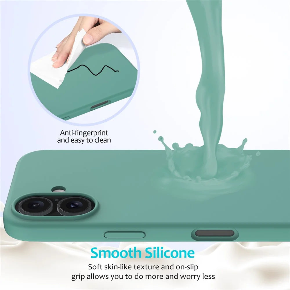 For iPhone 16 Case Liquid Silicone Soft Lining Shockproof Phone Cover - Dark Green - 4