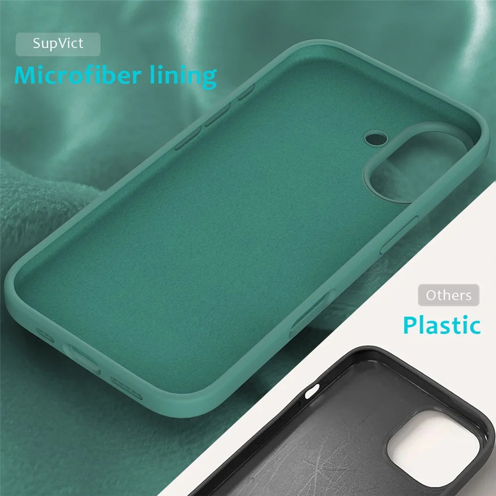 For iPhone 16 Case Liquid Silicone Soft Lining Shockproof Phone Cover - Dark Green - 6