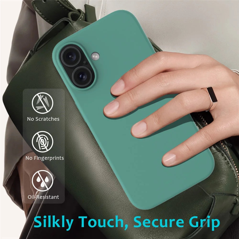 For iPhone 16 Case Liquid Silicone Soft Lining Shockproof Phone Cover - Dark Green - 7