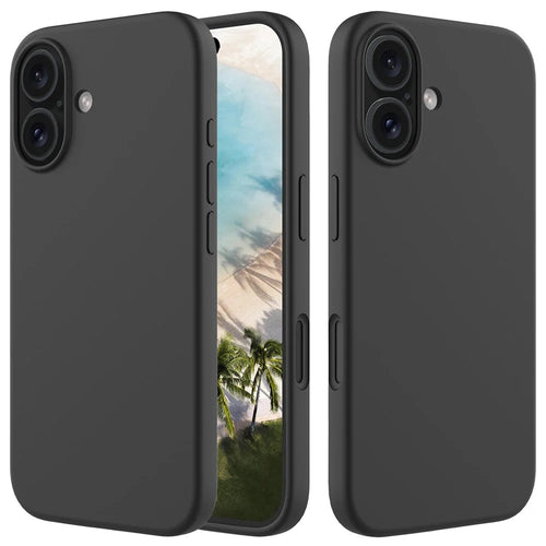 For iPhone 16 Plus Case Liquid Silicone Soft Lining Back Phone Cover - Black - 1