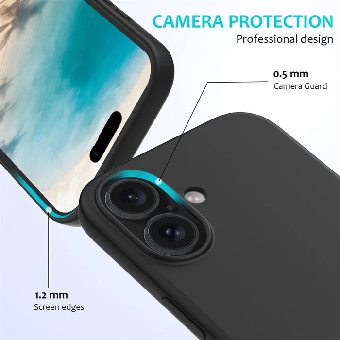 For iPhone 16 Plus Case Liquid Silicone Soft Lining Back Phone Cover - Black - 2