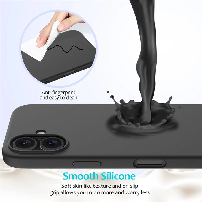For iPhone 16 Plus Case Liquid Silicone Soft Lining Back Phone Cover - Black - 4