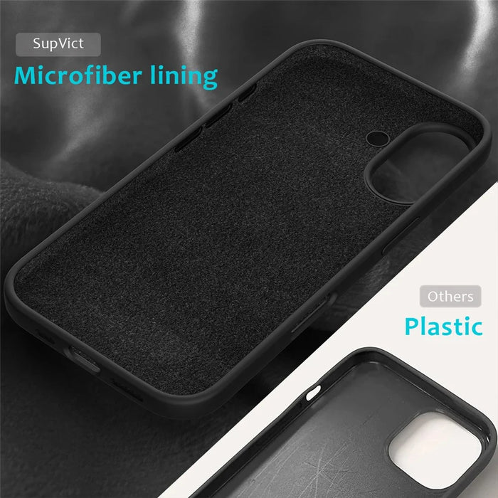 For iPhone 16 Plus Case Liquid Silicone Soft Lining Back Phone Cover - Black - 6