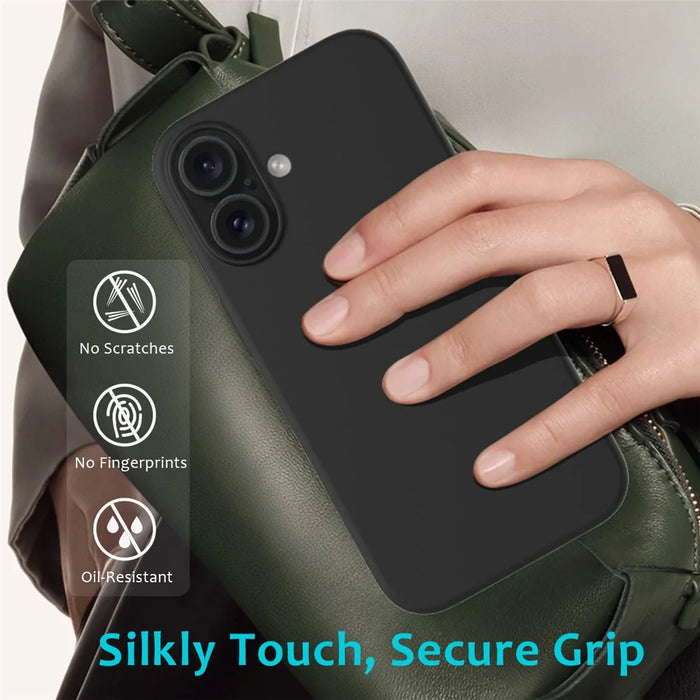 For iPhone 16 Plus Case Liquid Silicone Soft Lining Back Phone Cover - Black - 7