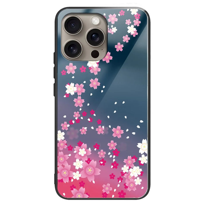 For iPhone 16 Pro Max Shockproof Case Pattern Printed Tempered Glass+TPU Phone Cover - Stripes / Hearts - 1