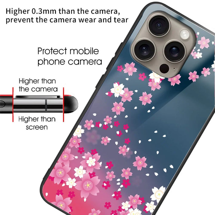 For iPhone 16 Pro Max Shockproof Case Pattern Printed Tempered Glass+TPU Phone Cover - Stripes / Hearts - 2
