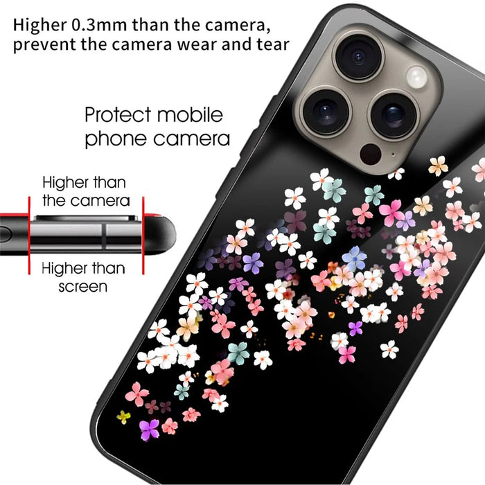 For iPhone 16 Pro Protective Case Pattern Printed Tempered Glass Back TPU Phone Cover - Floral - 2