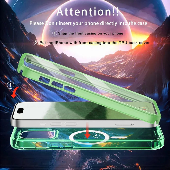 For iPhone 16 Pro Magnetic Case PC+TPU+PET Drop-Proof Clear Phone Cover - Green - 3