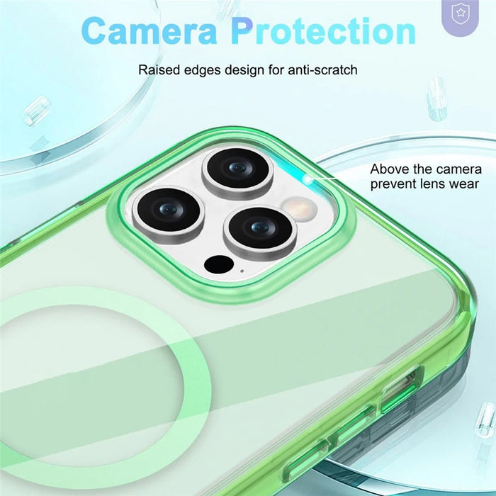 For iPhone 16 Pro Magnetic Case PC+TPU+PET Drop-Proof Clear Phone Cover - Green - 4