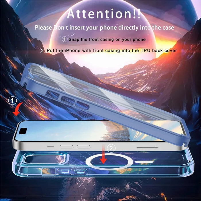 For iPhone 16 Pro Max Case Compatible with MagSafe PC + TPU Clear Phone Cover with PET Screen Film - Blue - 3